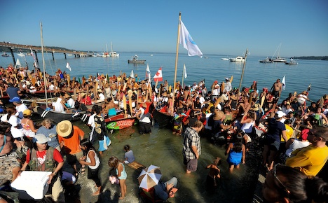 Dozens of canoes arrived Monday in Suquamish at the destination for the 2009 Tribal Journeys event. Suquamish is the host for this years event.