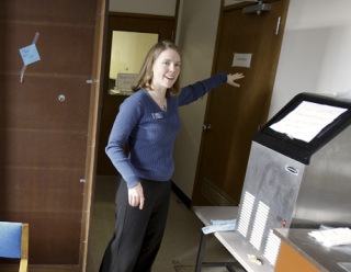 Bainbridge Youth Services director Lori Midthun walks through space in the BHS 100 Building