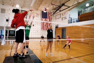 BHS volleyball head coach Julie Miller runs the team through drills during practice last week.Bainbridge opens the season against Olympic at 6:15 p.m. Sept. 8.