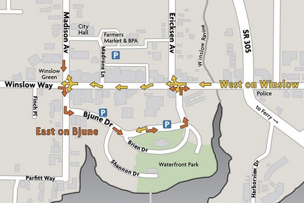 The north side of the Winslow Way/Madison Avenue intersection will be closed beginning on Monday morning at 5 a.m.