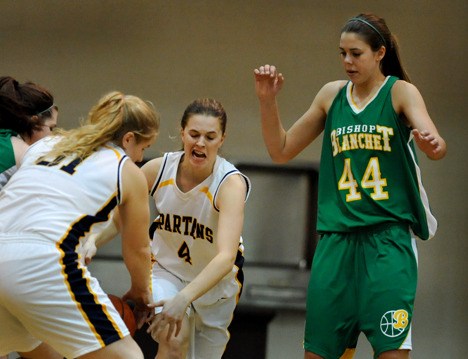 Senior Rebecca Sharar (BHS #4) had 11 points and nine rebounds in Bainbridge's 57-35 win Thursday.