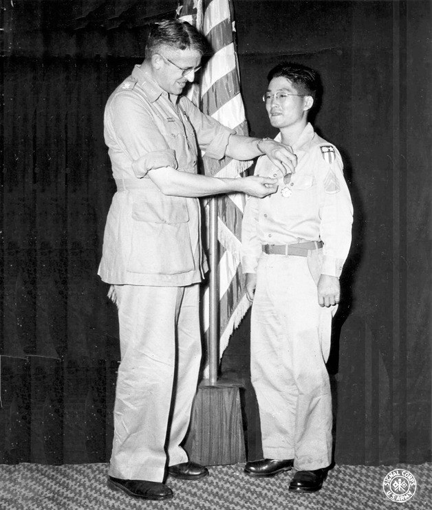 Roy Matsumoto receiving the Legion of Merit for his heroic actions as a member of the World War II combat unit known as “Merrill’s Marauders.”