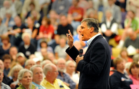 Congressman Jay Inslee addressed a packed North Kitsap High School auditorium Saturday at a discussion about the proposed Health Care reform took place.