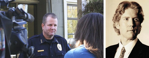 Left: Police Chief Jon Fehlman told reporters during a press conference that the Bainbridge Island man an officer fatally shot Tuesday night 'had a history' with island police. Right: Douglas Ostling.