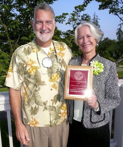 Mary Alice O'Neill with Bainbridge Island Kiwanis president Dean Newcomb.