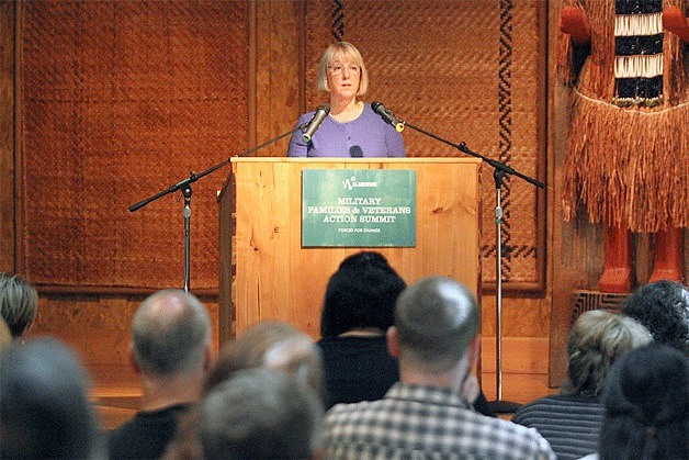 U.S. Senator Patty Murray challenges partipants at the Action Summit at IslandWood last week to do more to assist returning veterans and their families transition into civilian life. Jobs