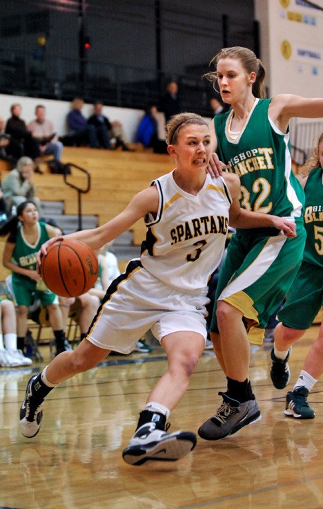 Hannah Depew drives to the basket against Bishop Blanchet.