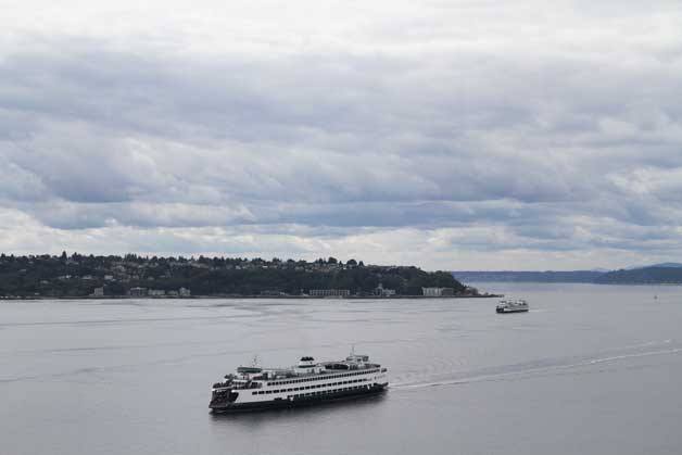 The Bainbridge Island ferry arrives in Seattle