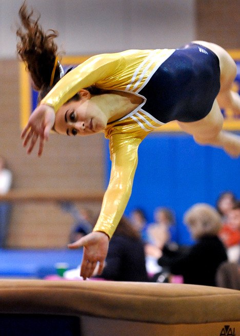 BHS gymnast Talia Weiss competes on the Vault during the Metro Tournament at West Seattle High School Friday. Weiss and 6 other gymnasts from the team earned individual spots to the the Sea-King district meet.