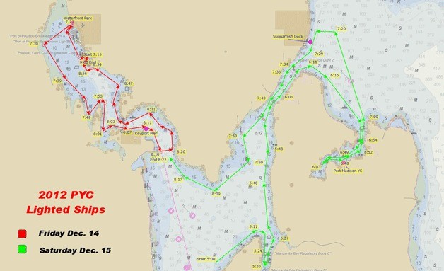 The 43nd Annual Poulsbo Yacht Club Lighted Ships Parade will pass by Poulsbo on Friday