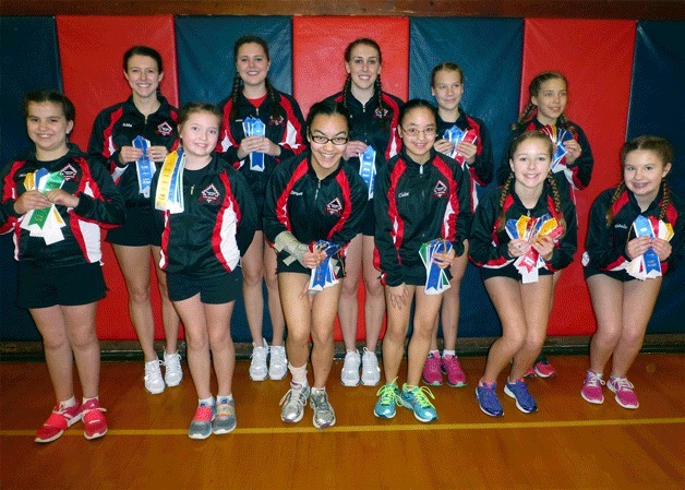 The Bainbridge Island Rope Skippers display their winning ribbons from their recent competition. In front