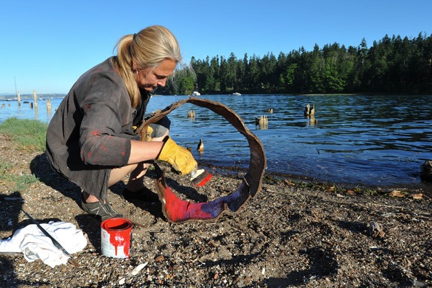 Bainbridge artist Diana Liljelund works at the beach. Liljelund’s upcoming work