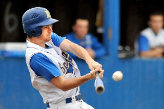 Spartan slugger Michael Callaha slammed a pitch Monday during home action against Nathan Hale High School.