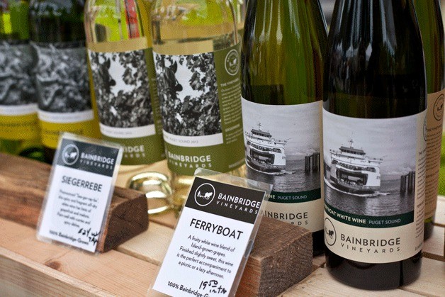 Local wines for sale at the Bainbridge Island Farmers Market.