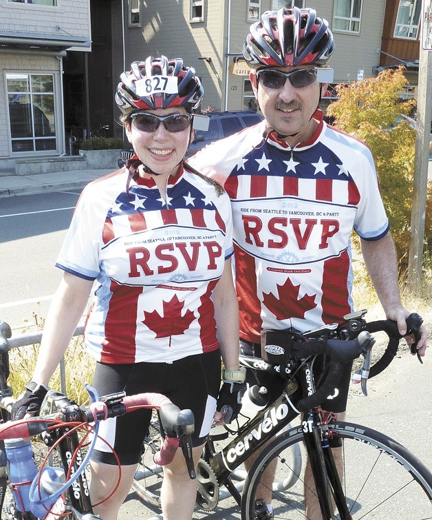 Ellyce Shulman and her husband Gary smile at the finish of the Kiwanis Club Summer Challenge Bike Ride.