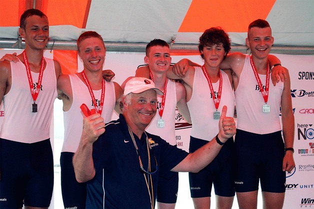 The Bainbridge Varsity Boys Lightweight Crew Team earned silver medals and a turn in the winners’ tent at the U.S. Rowing’s Youth National Championships on Sunday in Oak Ridge