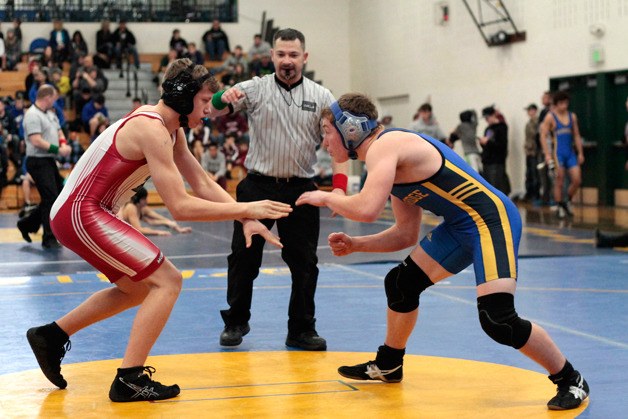 BHS team co-captain Hague Bush competes in the 170-pound bracket at the annual Island Invitational Tournament Saturday