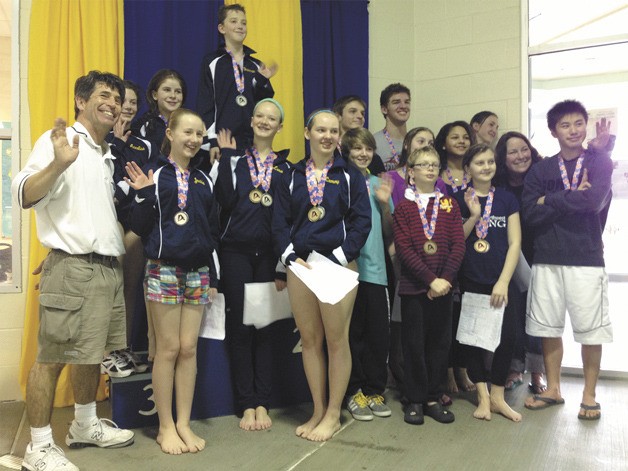 The Bainbridge Island Diving Club gathers for a team photo at the April Showers Diving Competition.