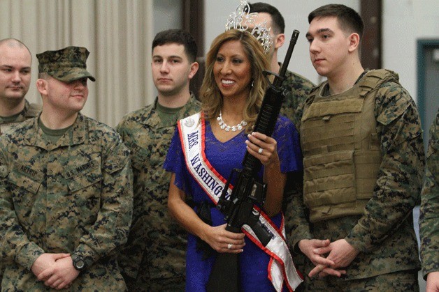 Mrs. Washington United States Regan Weigel poses with Marines at this year's Military Appreciation Day event at the Kitsap County Fairgrounds.