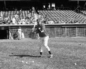 NABA Westsound president and manager Scott A. Capestany warms up at Franklin Covey Field in Salt Lake City during production for “Centerfield