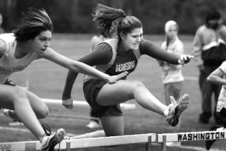 Sophomore Holly Thorpe competes in the women’s 100 meter hurdles Thursday. She finished with a time of 21.9.