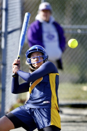 Chelsie Kakela moves out of the way of a pitch. The junior centerfielder went 3 for 4 with a double in Bainbridge’s 6-0 win over NK.