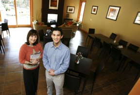 Ann Morford and Tad Mitsui in their “little jewel.” She’s the manager of the Inn at Vineyard Lane