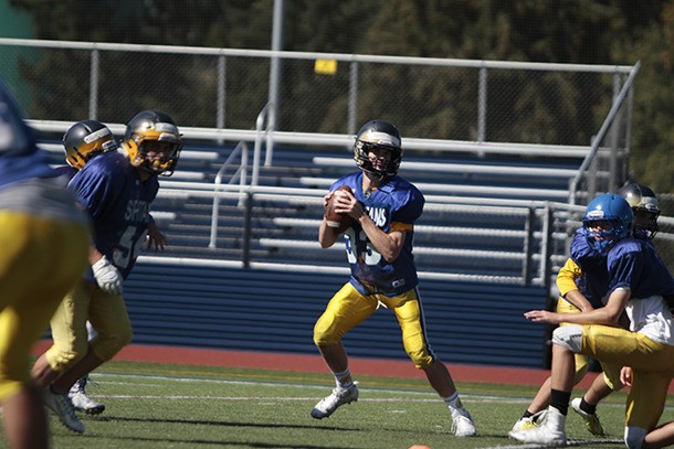 The Bainbridge High School football team works through a recent practice session. The first game of the year takes place on the road Friday