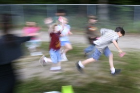 Students at Blakely Elementary on Monday participated in a fitness challenge that included running laps around the playground during a timed recess. Along with encouraging students to exercise