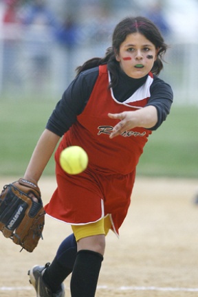 ReAnna Rapada did the job in the circle for the Racers in the Little League Majors championship game