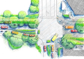 A view of Madison Avenue and Winslow Way; plans include a center planted divider.