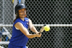 Bainbridge Major All-Star Briana Ledoux swings at a pitch in a district game against Key Peninsula Saturday. She had an inside the park home run as Bainbridge won 13-2 in four innings.