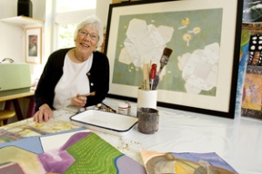 Barbara Kowalski in her studio with “Chinese Takeout Box.”