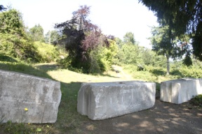 Concrete “ecology blocks” were placed at the perimeter of Pritchard Park on Monday morning