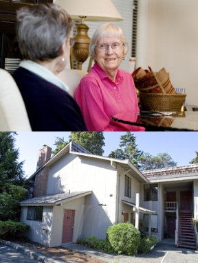 (Above) JoAnn Millican and Pat Loken have lived at the Quay Apartments for a combined 48 years. The complex (below) has a very diverse population ranging from retired residents to families with kids.