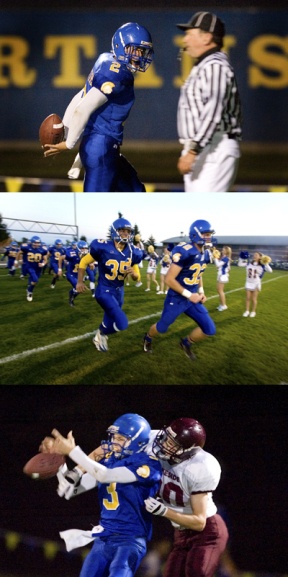 (top) Kauika Peleti completes his run to the end zone in Bainbridge’s 35-7 win over Lakeside at its annual Homecoming game