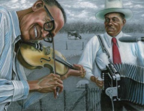 Among the silent auction items is this print of musicians “Canray Fontenot and Bois Sec Ardion” by Susan Kiefer of Lafayette