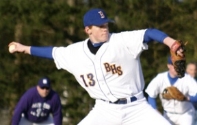 Spartan pitcher C.J. Hall rears back during middle-inning action against N.K.