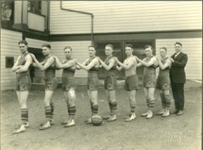 A 1922 photograph of the Winslow High School basketball team. Their ball reads