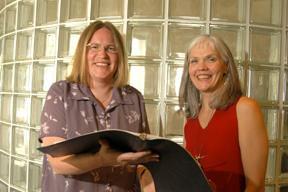 Barbra Stuart (left) and Kate Carruthers perform in Island Theatre’s reading of “Necessary Targets