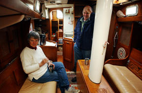 Joyce and Tad Lhamon relax aboard the Lyric