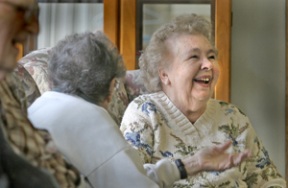 Thelma Cuskey (right) and Marjorie Beer at the senior center.