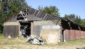An old pig barn is slowly collapsing on the Meigs Park property