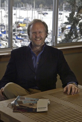 John Thomas Baker with a teak table of his design.