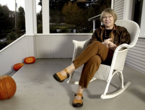 Magazine publisher Linda Watson at her Bainbridge Island home.