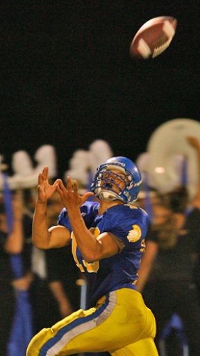 Senior tight end Bryan Gilbreath catches his second touchdown of the first half. The Bainbridge Spartans defeated the Bremerton Knights 44-0 on the home turf at Bainbridge High School Friday night.