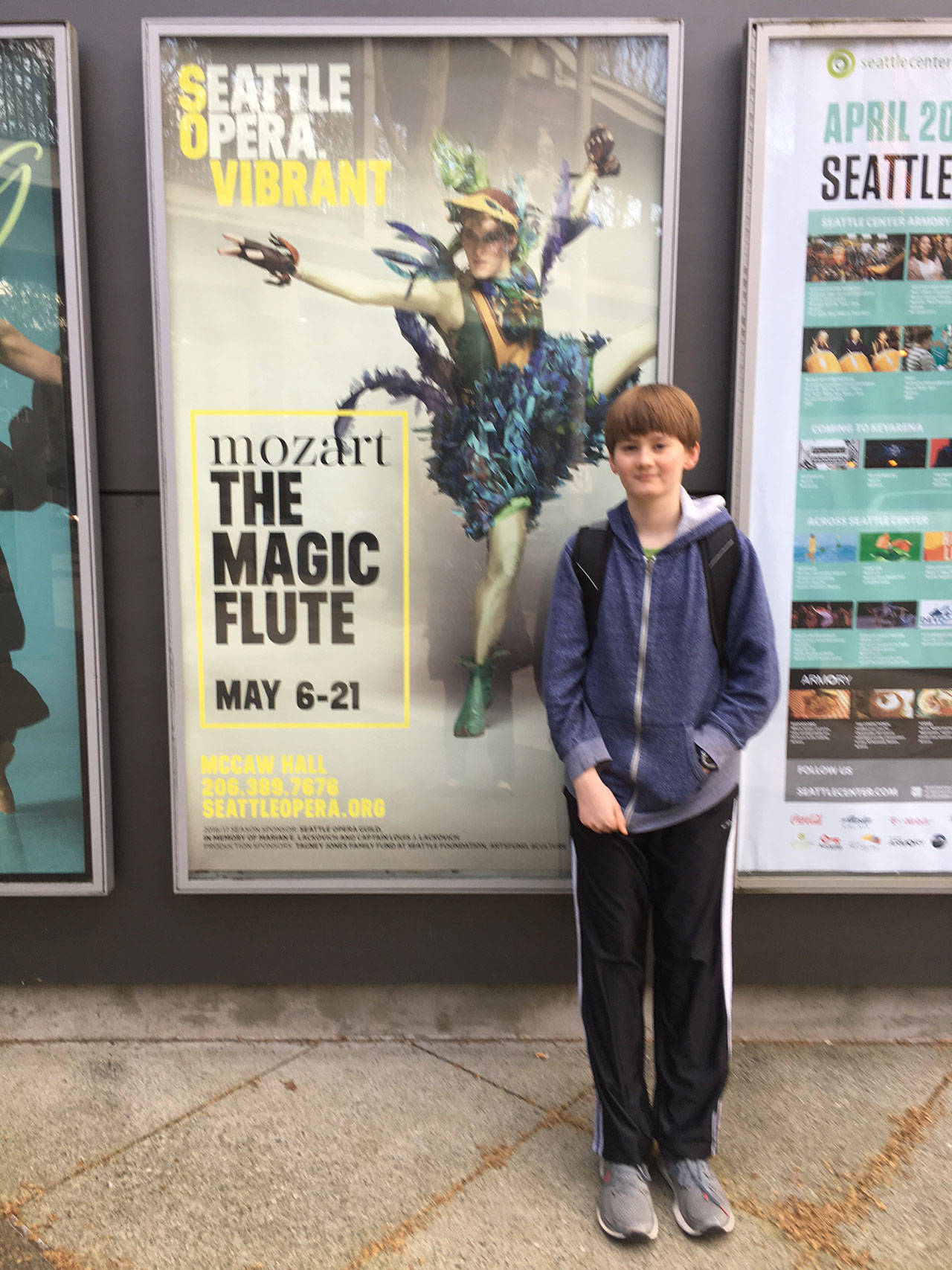 Photo courtesy of Haley Lhamon | Barrett Lhamon, 13, a Woodward Middle Schooler, can be seen on stage in the Seattle Opera’s production of “The Magic Flute,” through Sunday, May 21.