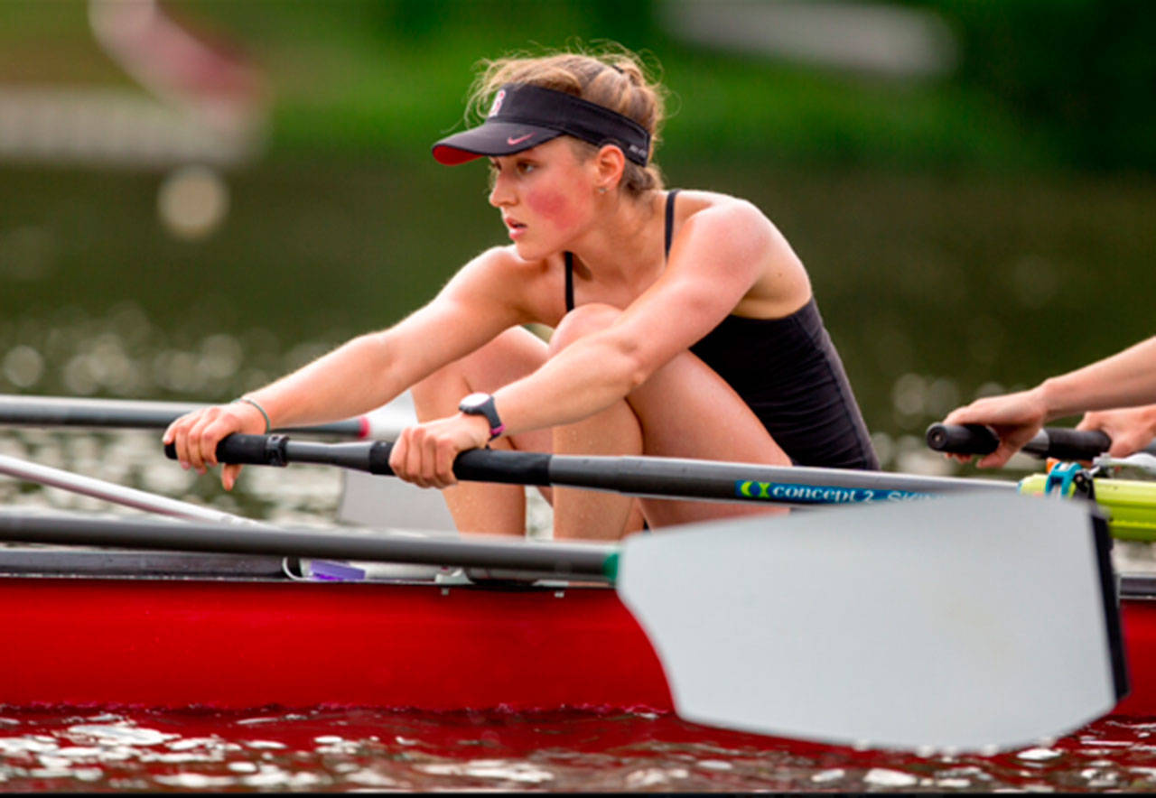 Erik Dresser photo                                Bainbridge Island Rowing alumna Samantha Dore made her second title race appearance with Stanford’s lightweight rowing team.