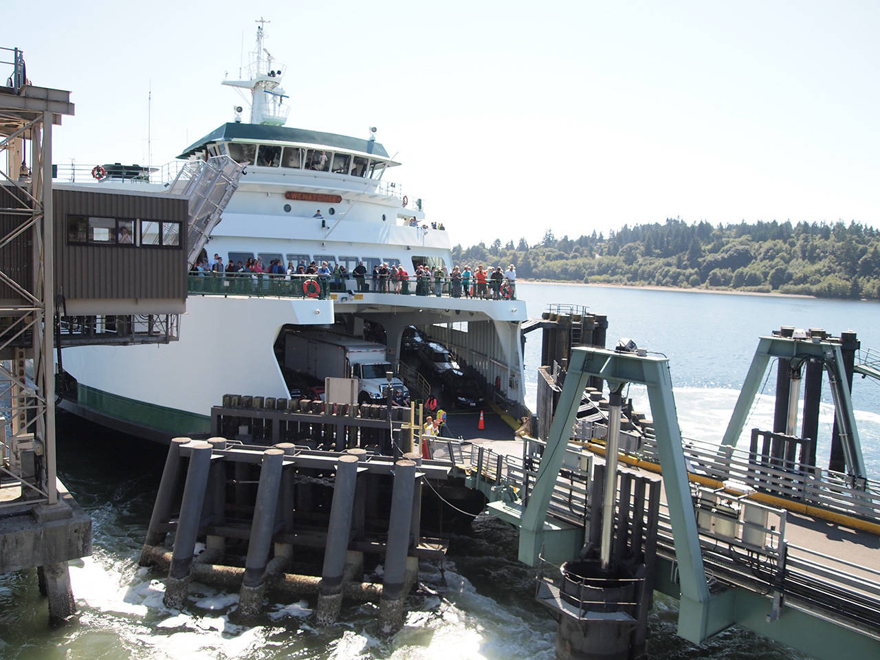 The ferry M/V Wenatchee docking at the Bainbridge terminal. (Bainbridge Island Review file)