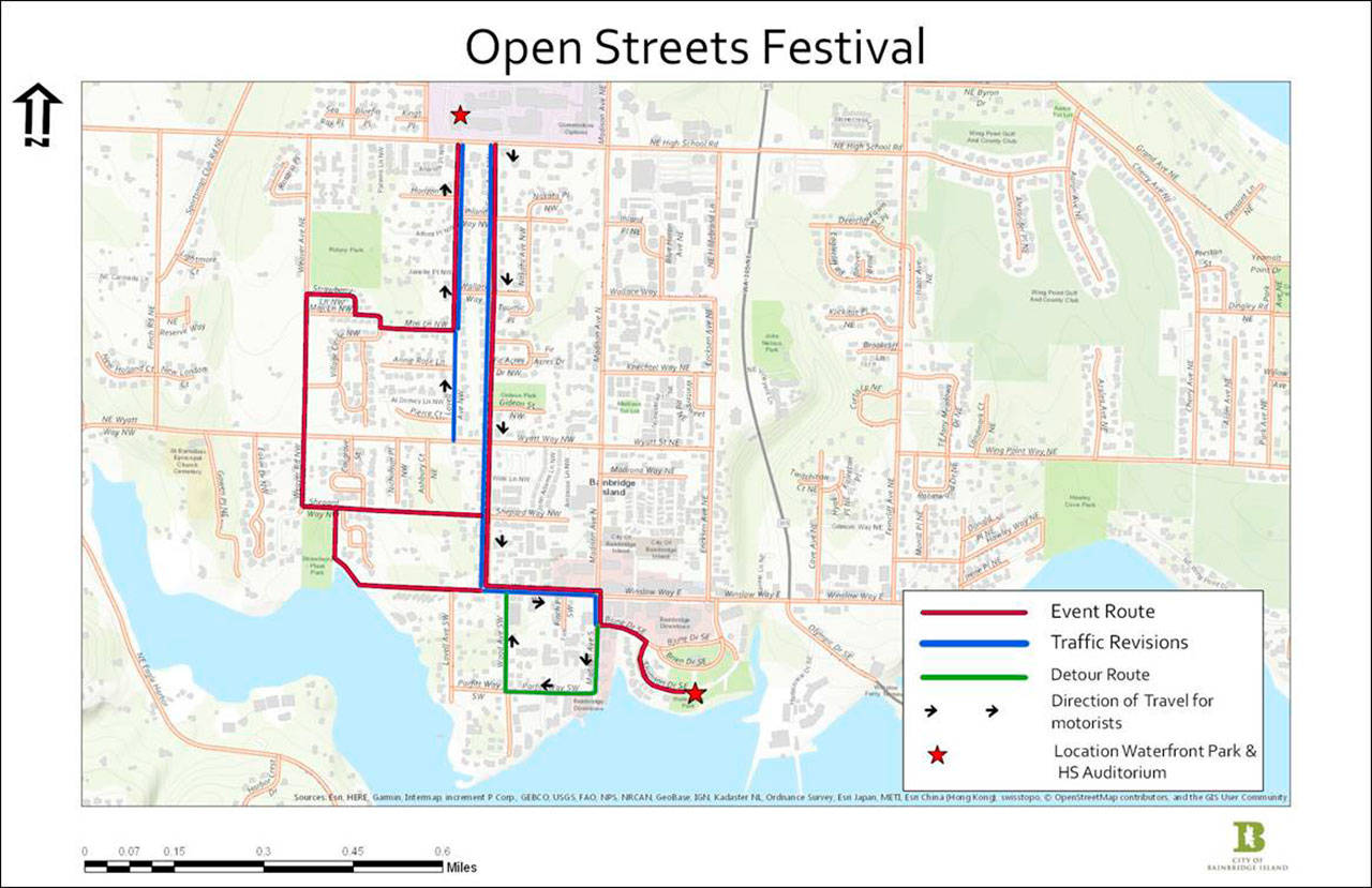 Image courtesy of the city of Bainbridge Island                                A map of the traffic revisions that will be in place in the Winslow area Saturday, Oct. 6 during the Open Streets Festival.